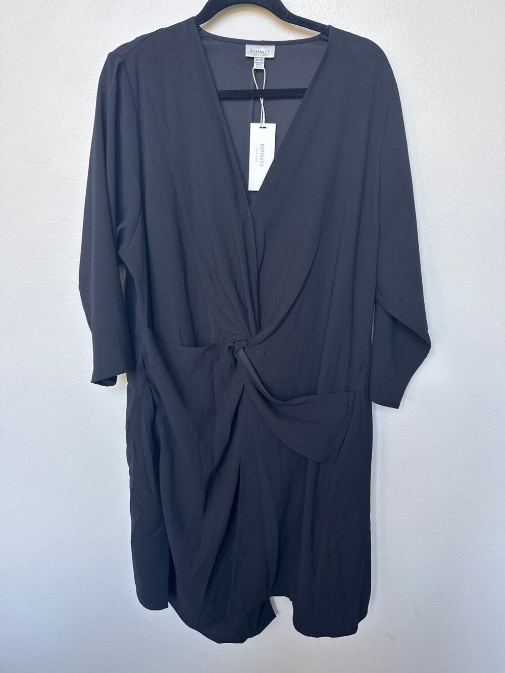 City Chic Refinity Knot 3/4 Sleeve V-Neck Knee Length Little Black Dress 18 NWT